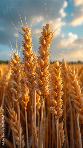 Golden field of wheat, ripe ears in the summer wind swaying. Image in a warm and rich style. The field of wheat under the warm summer evening sun