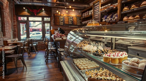 Inviting bakery with a display case full of treats and cozy seating  © Awais