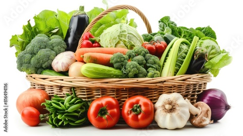 Fresh seasonal vegetables in a basket from the garden Emphasizing certain items