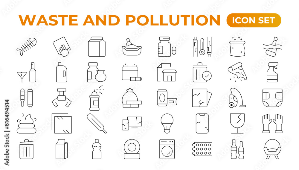 Climate change icon set. Containing global warming, greenhouse, melting ice, earth pollution and disaster icons. waste sorting, recycling. Linear collection. Outline collection set. Climate change icon set. Containing global warming, greenhouse, melting ice, earth pollution and disaster icons. waste sorting, recycling. Linear collection. Outline collection set.