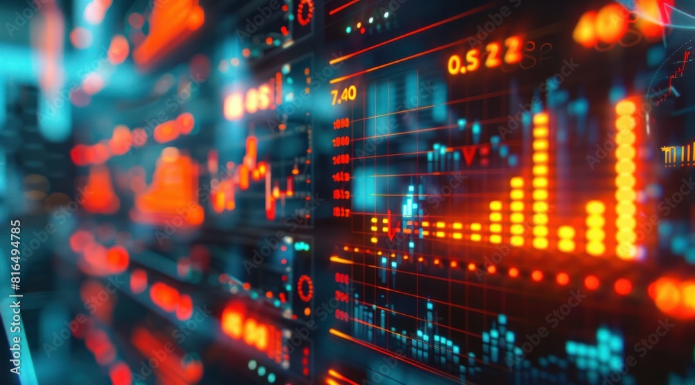 A computer screen shows a bunch of numbers and graphs in red