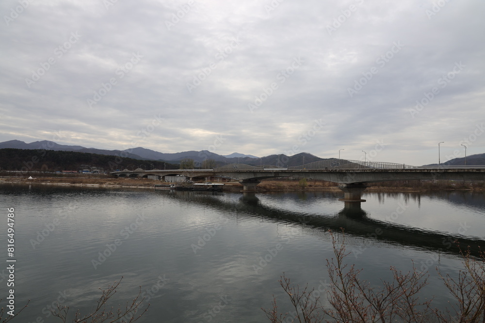Fototapeta premium calm lake nature clouds river sunrise summer peaceful