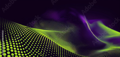Lively lime green and purple halftone dots.