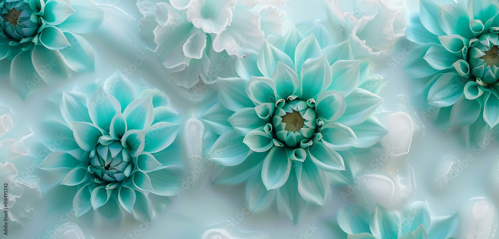Captivating teal dahlia frozen in milk. Captivating teal dahlia frozen in milk.