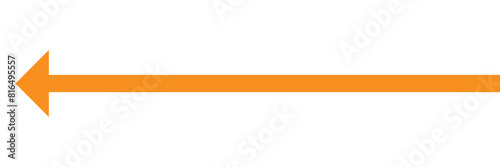 Orange long arrow to the left. Direction cursor sign. Navigation concept. Realistic design.