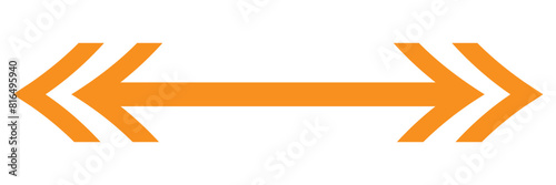 Dual sided orange arrow. Horizontal dual sided long straight arrow signs. Orange double arrow icon isolated on white background. Vector graphic illustration.