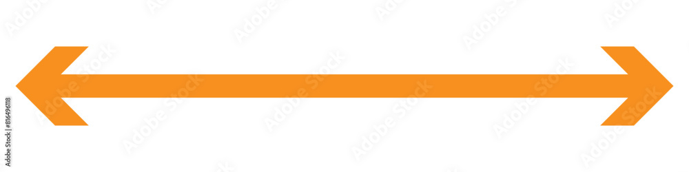 Dual sided orange arrow. Horizontal dual sided long straight arrow signs. Orange double arrow icon isolated on white background. Vector graphic illustration. Dual sided orange arrow. Horizontal dual sided long straight arrow signs. Orange double arrow icon isolated on white background. Vector graphic illustration.