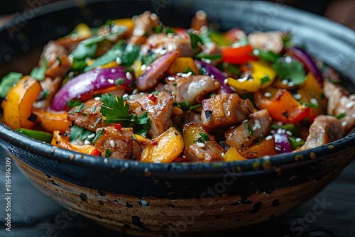 Close-Up Macro Shot of Person Delighting in Scrumptious Pork Stir-Fry