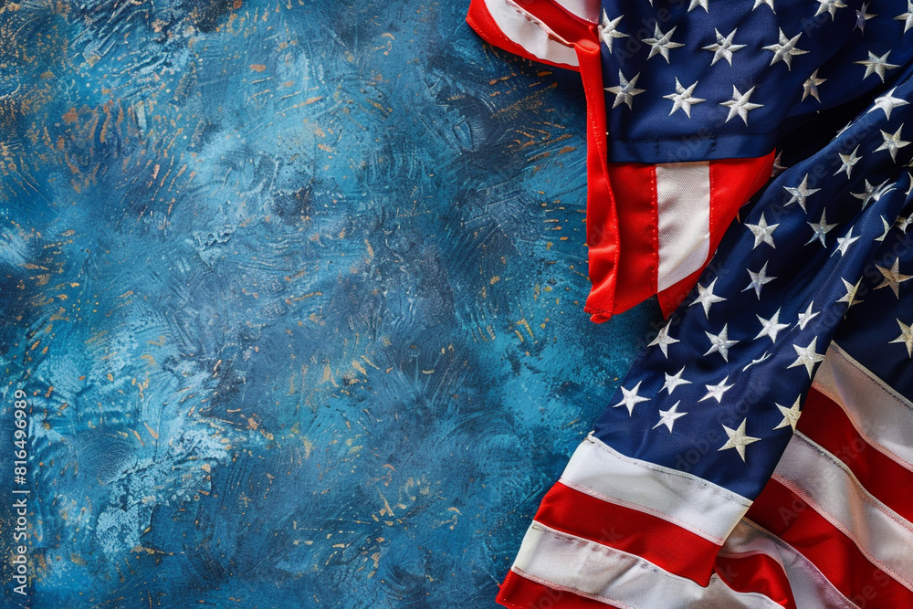 Memorial Day theme American flag on a Prussian blue backdrop, reverence ...
