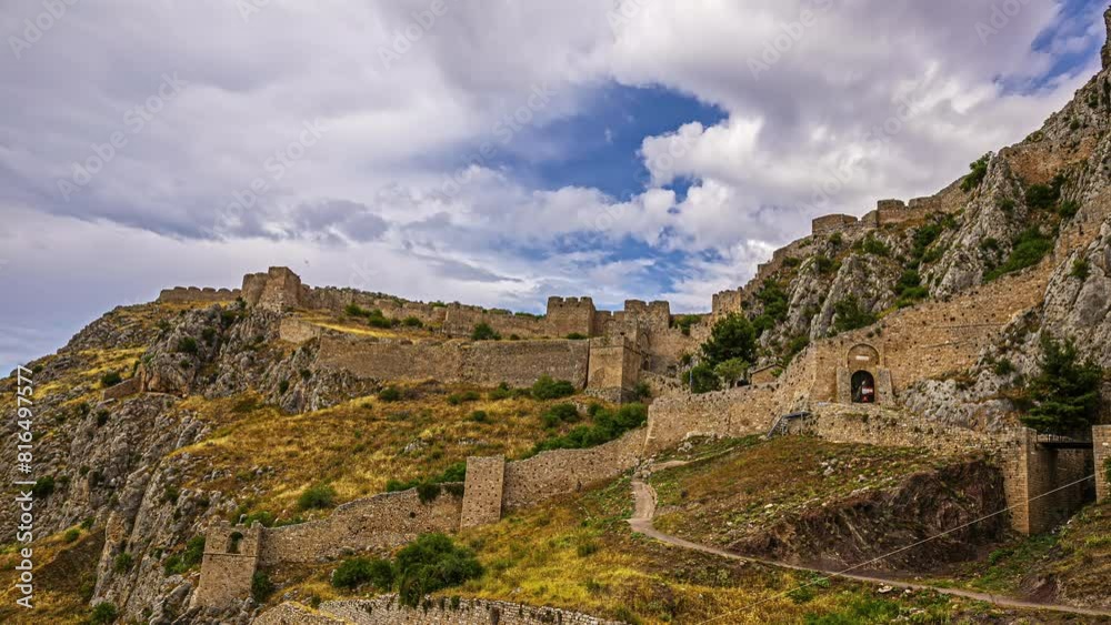 The walls of fortress hill of Chlemoutsi or Clermont Castle - dramatic time lapse The walls of fortress hill of Chlemoutsi or Clermont Castle - dramatic time lapse