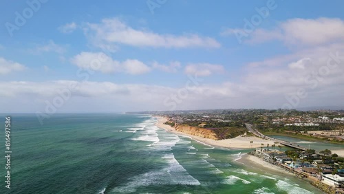Camino del Mar Bridge Over Beach San Dieguito River In Del Mar, Southern California, United States. Aerial Drone Shot photo