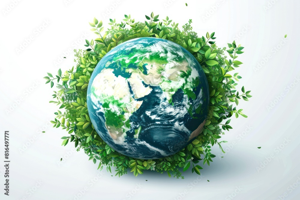 A green planet with a green leafy border A green planet with a green leafy border