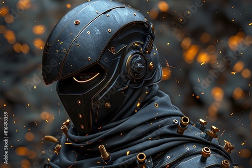 Golden Bolted Steampunk Cyborg Ninja in Cinematic Intricacy