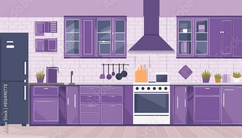 Purple modern kitchen interior. Vector look