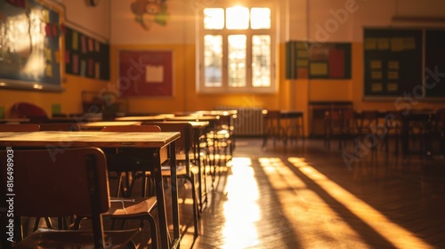Empty classroom, no school ,only online learning concept background
