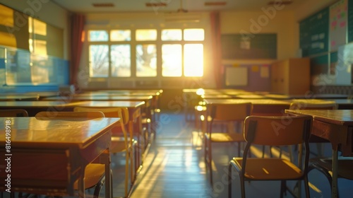 Wallpaper Mural Empty classroom, no school ,only online learning concept background Torontodigital.ca