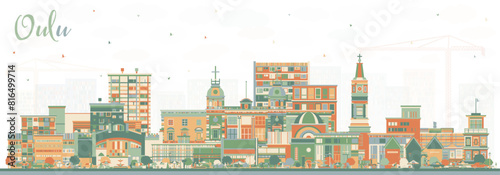 Oulu Finland city skyline with color buildings. Oulu cityscape with landmarks. Business travel and tourism concept with modern and historic architecture.