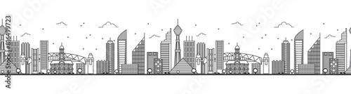 Seamless pattern with outline Sydney Australia City Skyline. Modern Buildings Isolated on White. Sydney Cityscape with Landmarks.