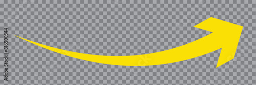 Yellow pointer, direction, position symbol. Flat style. arrow icon for your web site design, logo, app, UI. Yellow curved arrow sign isolated on a transparent background.