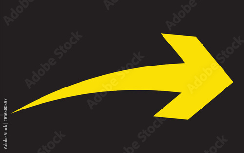 Yellow pointer, direction, position symbol. Flat style. arrow icon for your web site design, logo, app, UI. Yellow curved arrow sign. 11:11