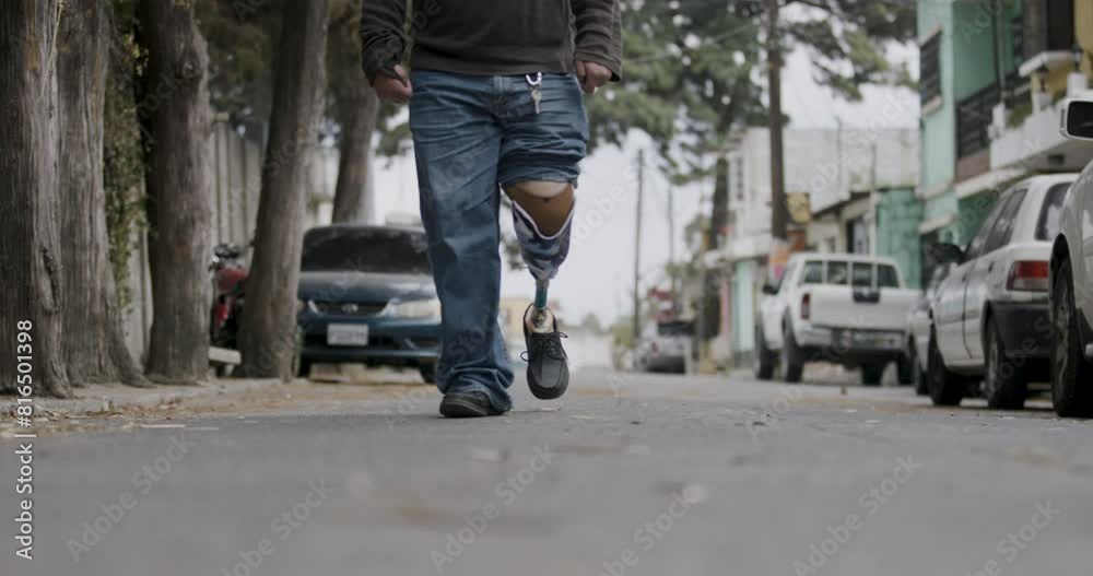 Man with prosthetic leg walking in slow motion Man with prosthetic leg walking in slow motion