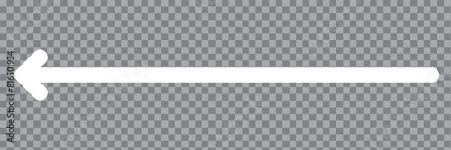 White horizontal long arrow. Straight white arrow cursor, horizontal element, thick pointer vector icon isolated on a transparent background.