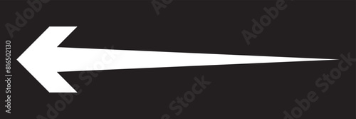 Arrow left pointing icon. White long arrow vector. Arrow for web design.