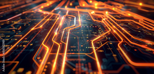 Abstract logistics data flow showcased by neon orange lines.