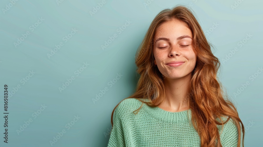 A woman with closed eyes, gazing to the side A woman with closed eyes, gazing to the side