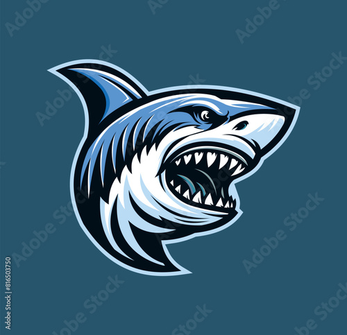 The shark vector logo is suitable for mascots and esport logos with a blue background