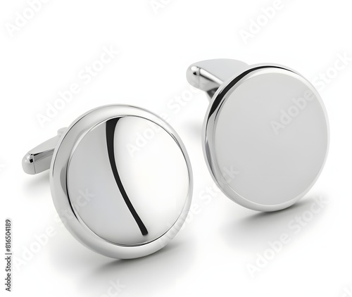 Blank round silver cufflinks toggle mockup pair, different views