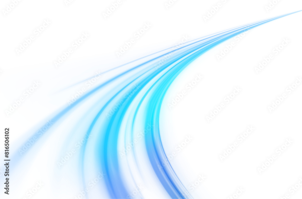 Obraz premium PNG. Wavy transparent curved lines in the form of the movement of sound waves in a set of different shapes of whirlpool, twist, spiral. Light arc in blue colors, in the form of a turn and a zigzag. 