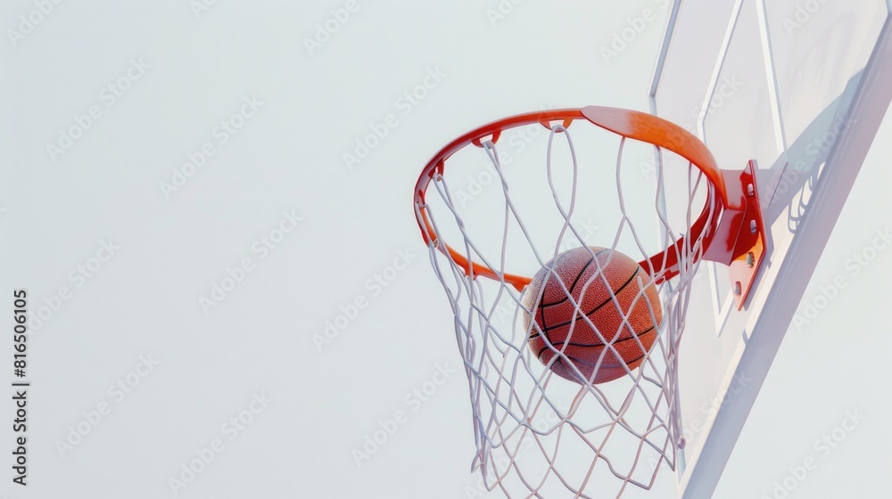 A basketball successfully making a basket. Suitable for sports concepts
