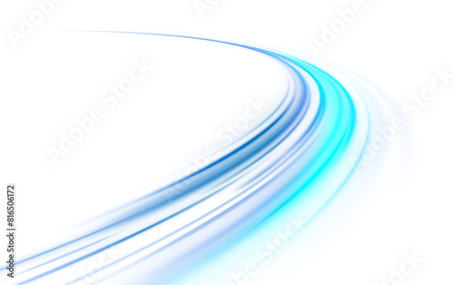 PNG. Visualization of large data traffic, dynamic high speed data flow in the form of neon line of various shapes: stripe, zigzag, arc and curve. Expressway, the effect of car headlights.	