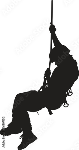 A male Mountaineer with safety equipment silhouette vector, people and activity concept.