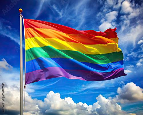 A vibrant rainbow flag waving proudly, symbolizing diversity and inclusivity © artsakon