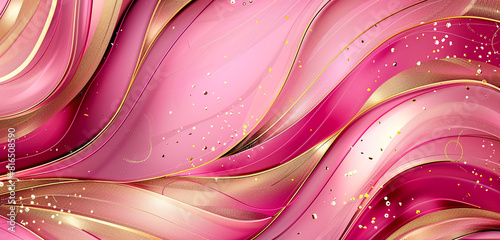 Bold hot pink and gold abstract summer design, contemporary widescreen pattern.