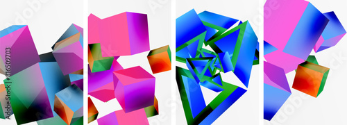 Flying 3d shapes, cubes and other geometric elements background design for wallpaper, business card, cover, poster, banner, brochure, header, website