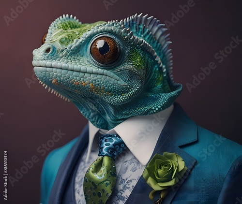 suave chameleon in a designer suit  accessorized with a silk tie and cufflinks