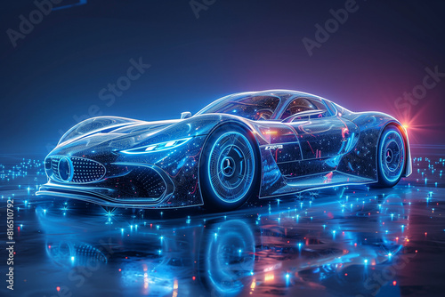 Futuristic Blue Illuminated Sports Car on Dark Background
