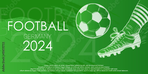 football championship 2024 social media background with ball and foot. Vector illustration euro Football 2024 in Germany pattern background or banner.