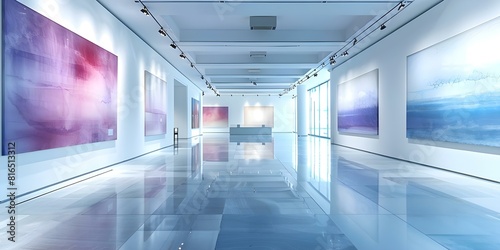 Modern gallery featuring alabaster floor tiles for a chic and neutral exhibition atmosphere. Concept Alabaster Floor Tiles, Modern Gallery, Exhibition Atmosphere, Chic Design, Neutral Palette