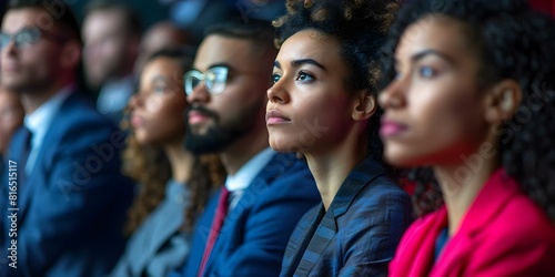 Professionals from different backgrounds in court appearing anxious while in professional attire. Concept Anxious Professionals  Courtroom Settings  Diverse Backgrounds  Legal Attire