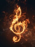 Clef made of fire on black background. A musical symbol used to indicate which notes are represented by the lines and spaces on a musical staff