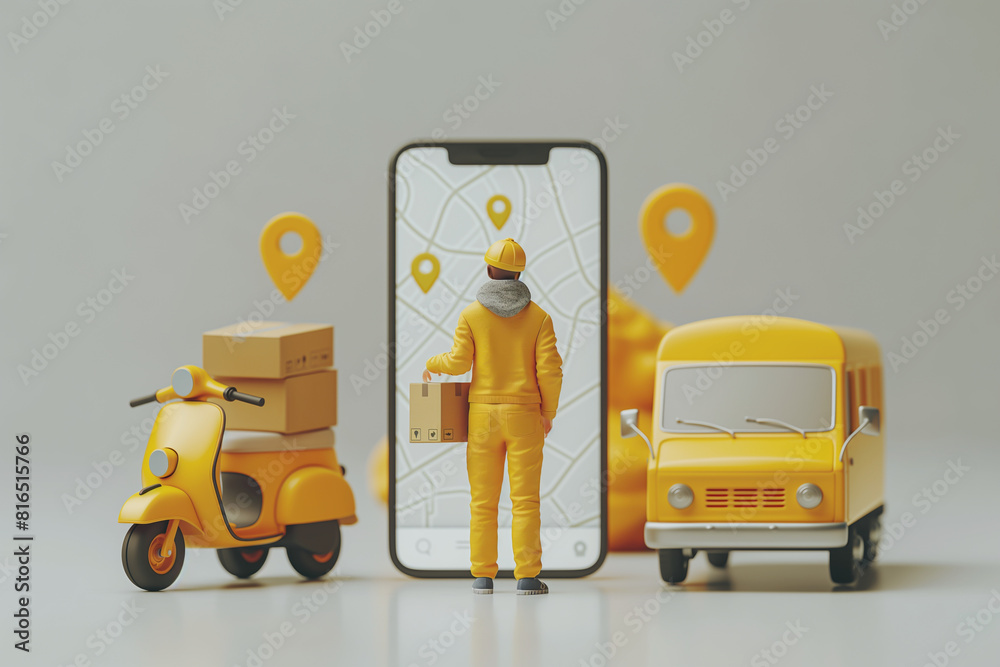 3D images, online delivery images Shipping in the modern era Using a pin to indicate the location on the map app on the phone screen, 3D models, online, delivery 3D images, online delivery images Shipping in the modern era Using a pin to indicate the location on the map app on the phone screen, 3D models, online, delivery