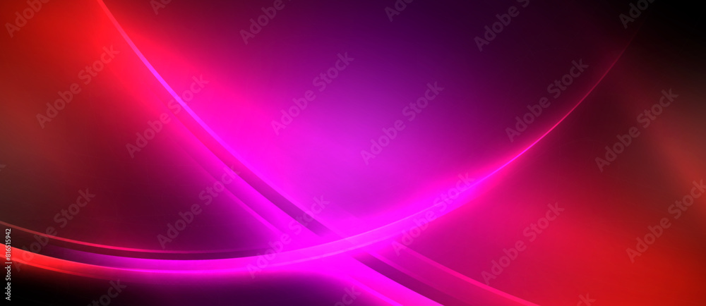 Neon glowing circle rays, light round lines in the dark, planet style neon wave lines. Energetic electric concept design for wallpaper, banner, background
