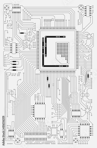 Circuit board circuit diagram. Vector illustration. Sketch for creativity.