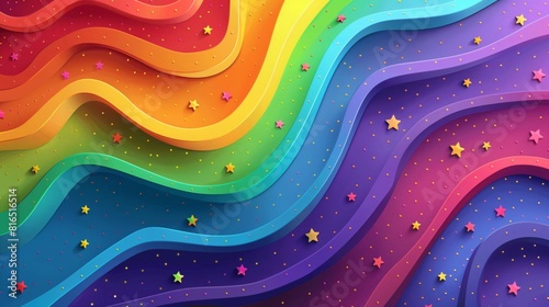 A celebratory and eye-catching Pride Month banner for social media platforms, incorporating bright rainbow patterns and inclusive messages, ideal for online platform wallpapers
