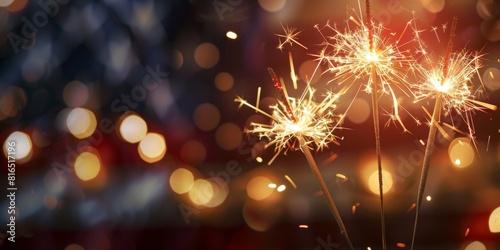 Abstract american flag background with sparklers,. 4th July Independence Day concept, copy space for text