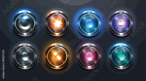 Metallic colored buttons with icons. vector illustration